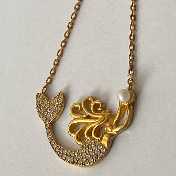 🧜♀️Mermaid 925 silver pearl necklace 18k yellow gold plated - Picture 2 of 4